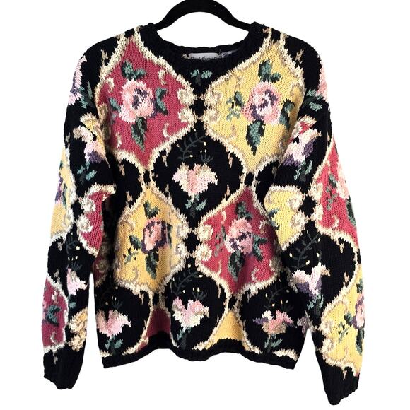 Vintage First Concepts Hand Knitted Sweater Women's M Cottagecore Grannycore - Picture 1 of 10